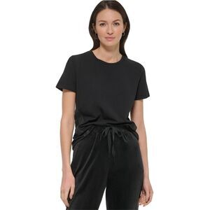 DKNY Womens Logo Tape Basic T-Shirt, Black, NWT